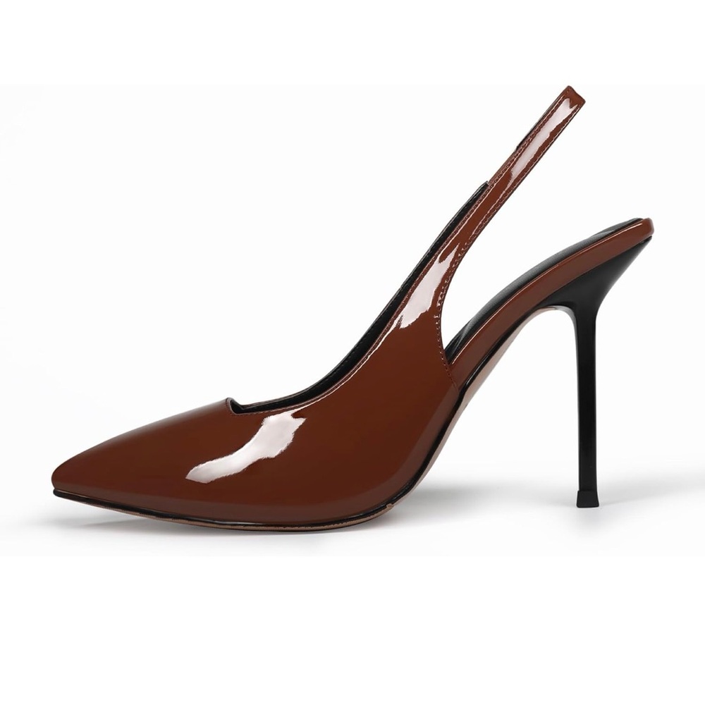 Brown Patent Leather Slingback Stiletto Heel